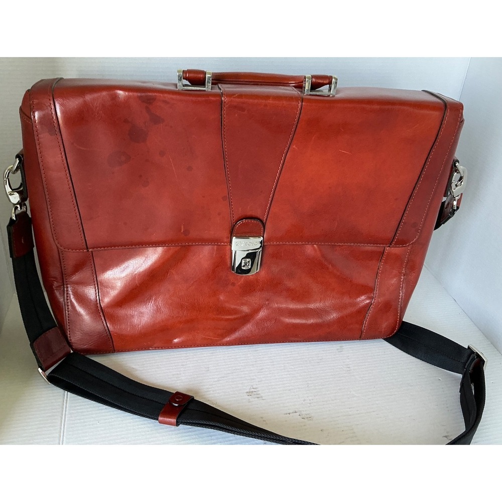 Bosca Leather Messenger Bag Amber Briefcase Laptop Crossbody Professional